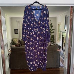 Floral Blue Wrap Dress